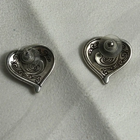 Brighton Penelope Heart Earrings Studs Swirl Silver Plated About 1" - Picture 3 of 7